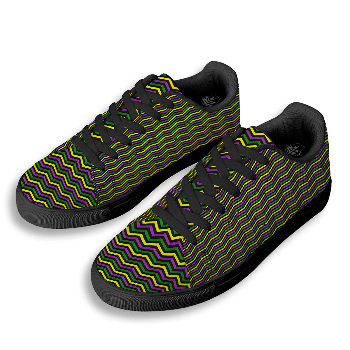 Zigzag Mardi Gras Print Pattern Black Low Top Sneakers-grizzshop