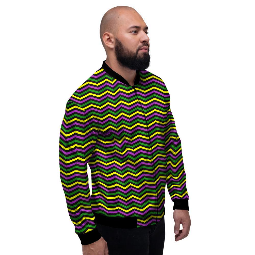 Zigzag Mardi Gras Print Pattern Men's Bomber Jacket-grizzshop