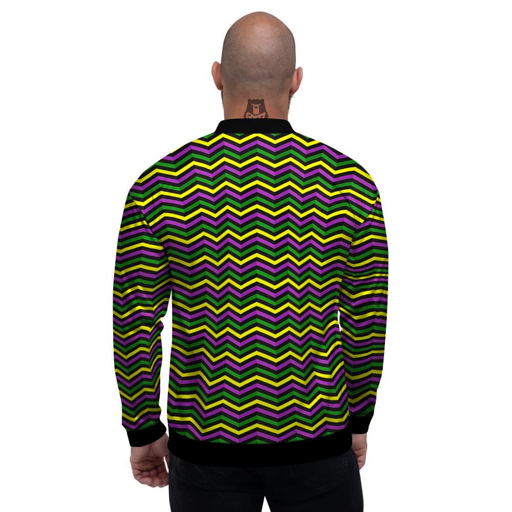 Zigzag Mardi Gras Print Pattern Men's Bomber Jacket-grizzshop