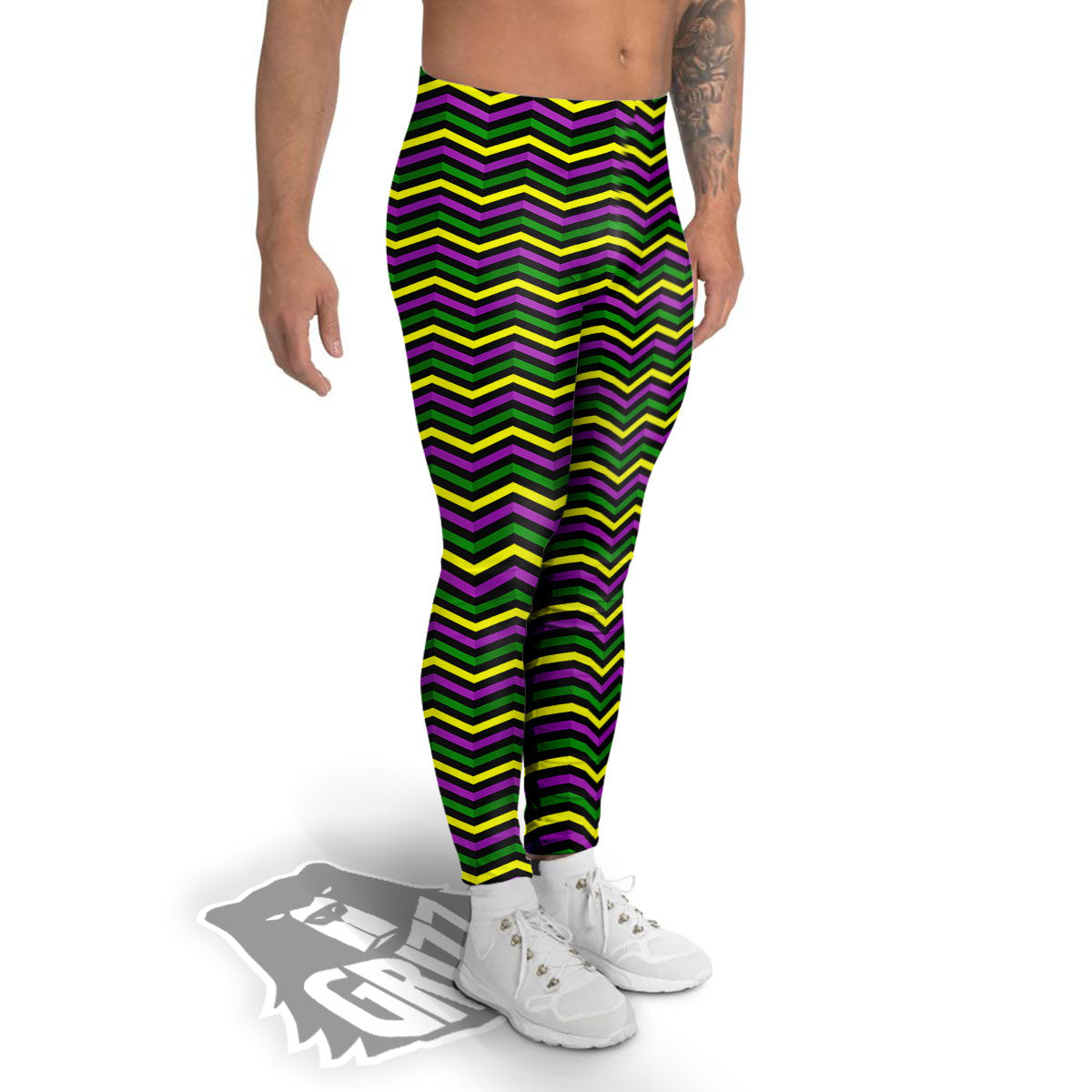 Zigzag Mardi Gras Print Pattern Men's Leggings-grizzshop