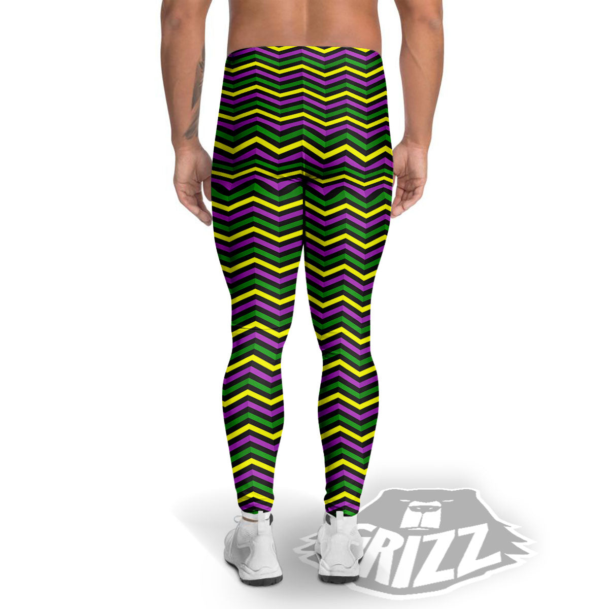 Zigzag Mardi Gras Print Pattern Men's Leggings-grizzshop