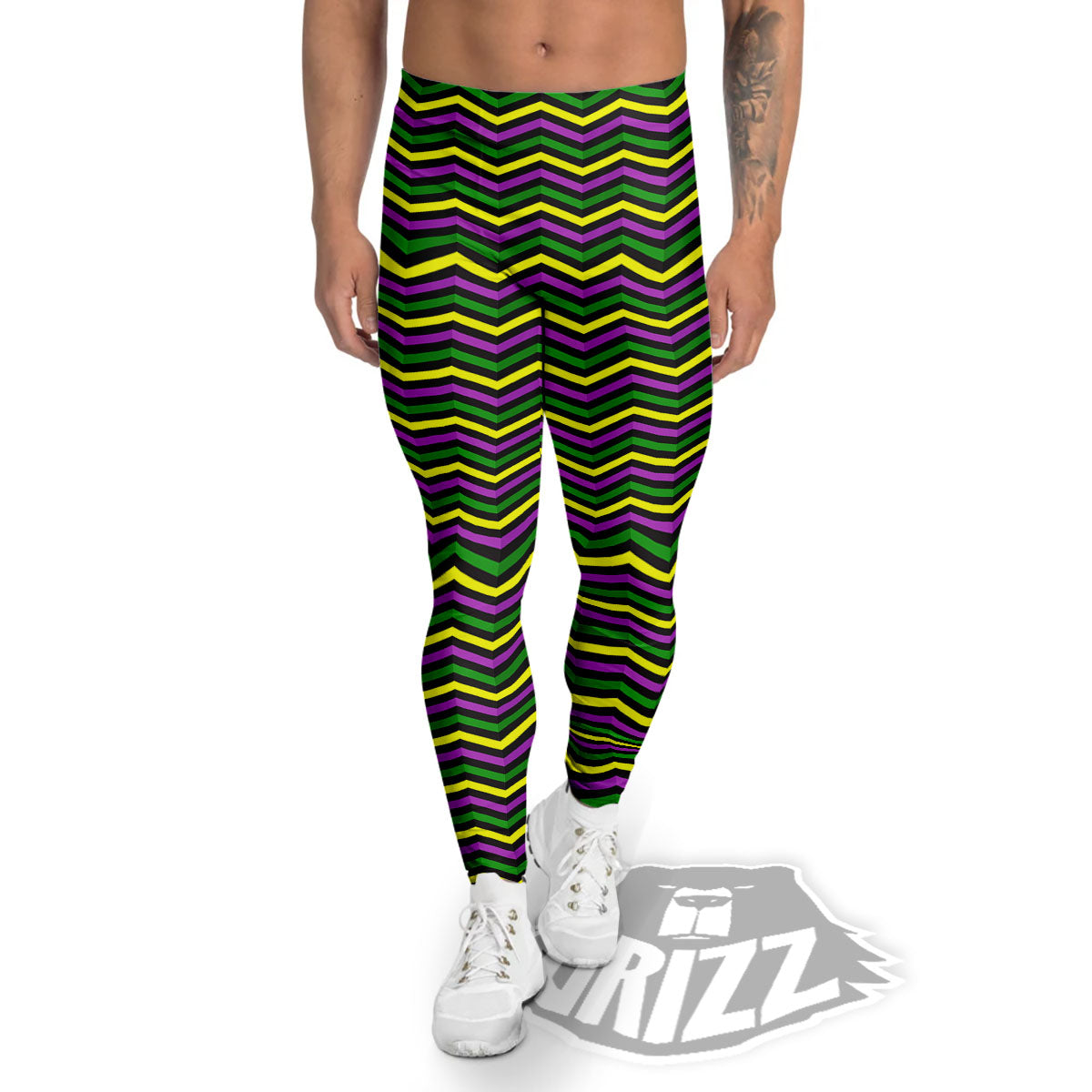 Zigzag Mardi Gras Print Pattern Men's Leggings-grizzshop