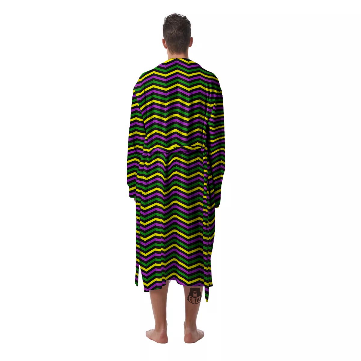 Zigzag Mardi Gras Print Pattern Men's Robe-grizzshop