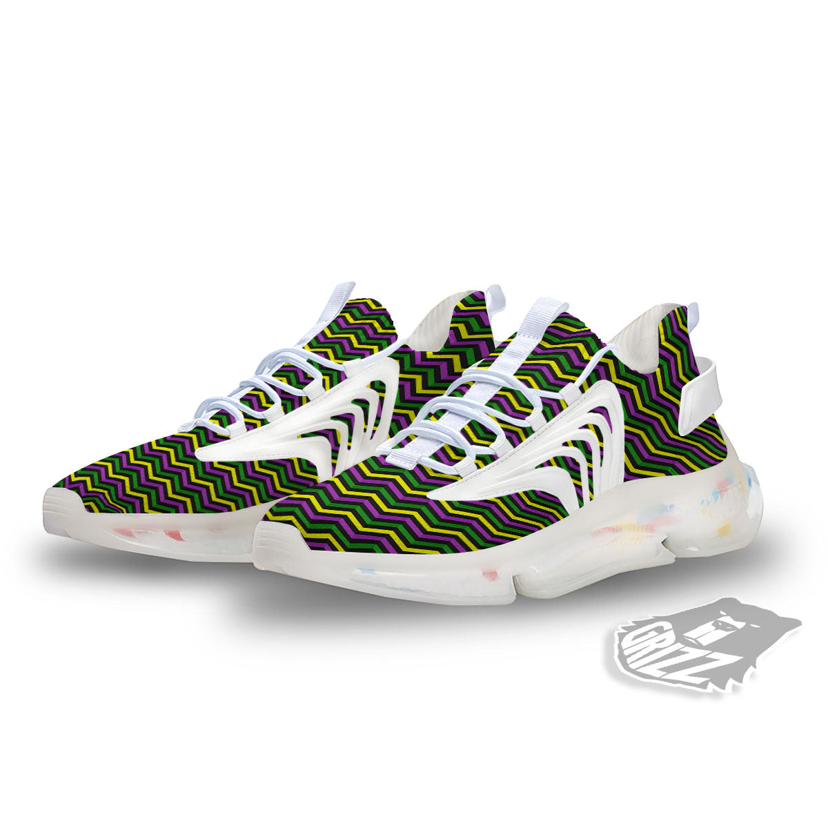 Zigzag Mardi Gras Print Pattern White Gym Shoes-grizzshop