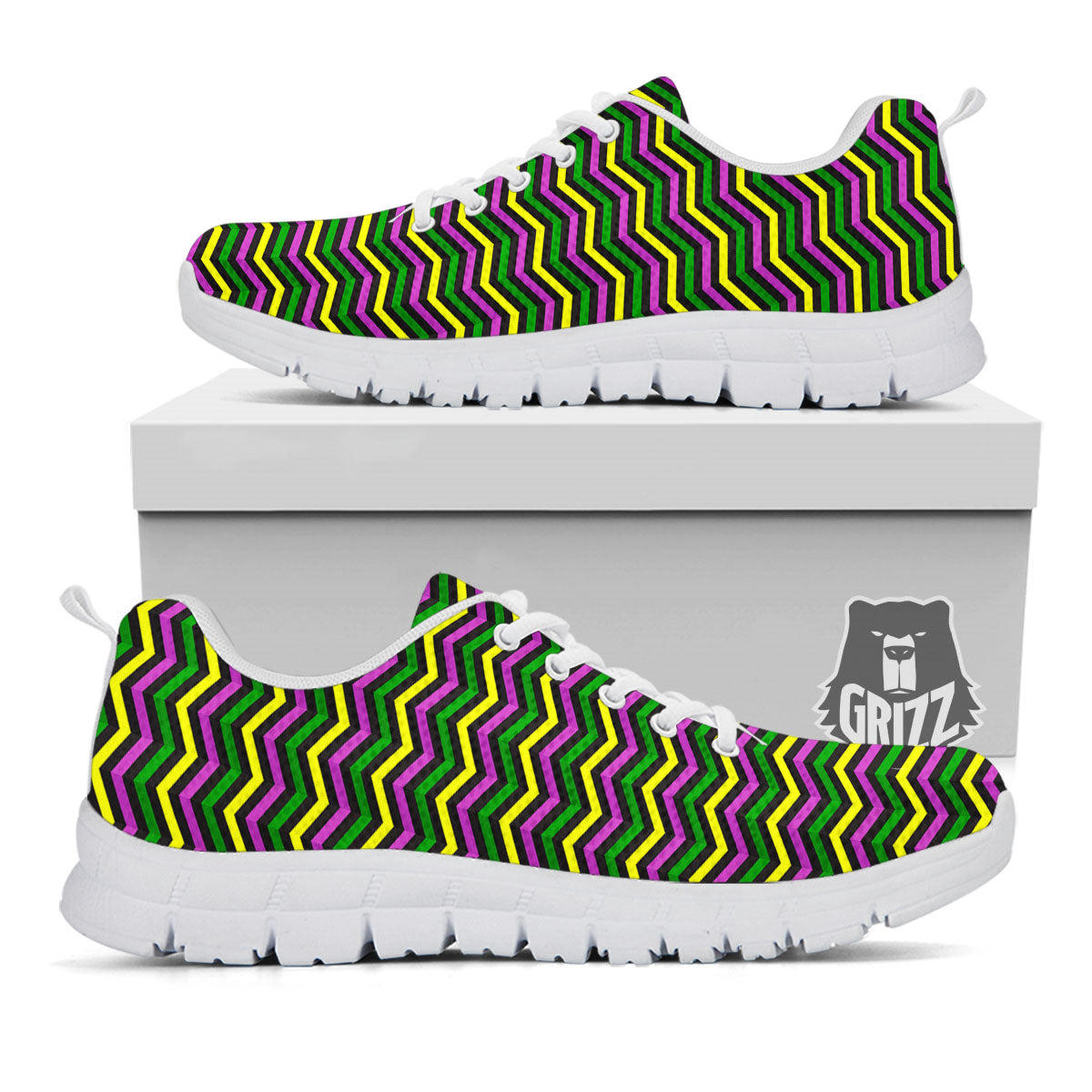 Zigzag Mardi Gras Print Pattern White Sneaker-grizzshop