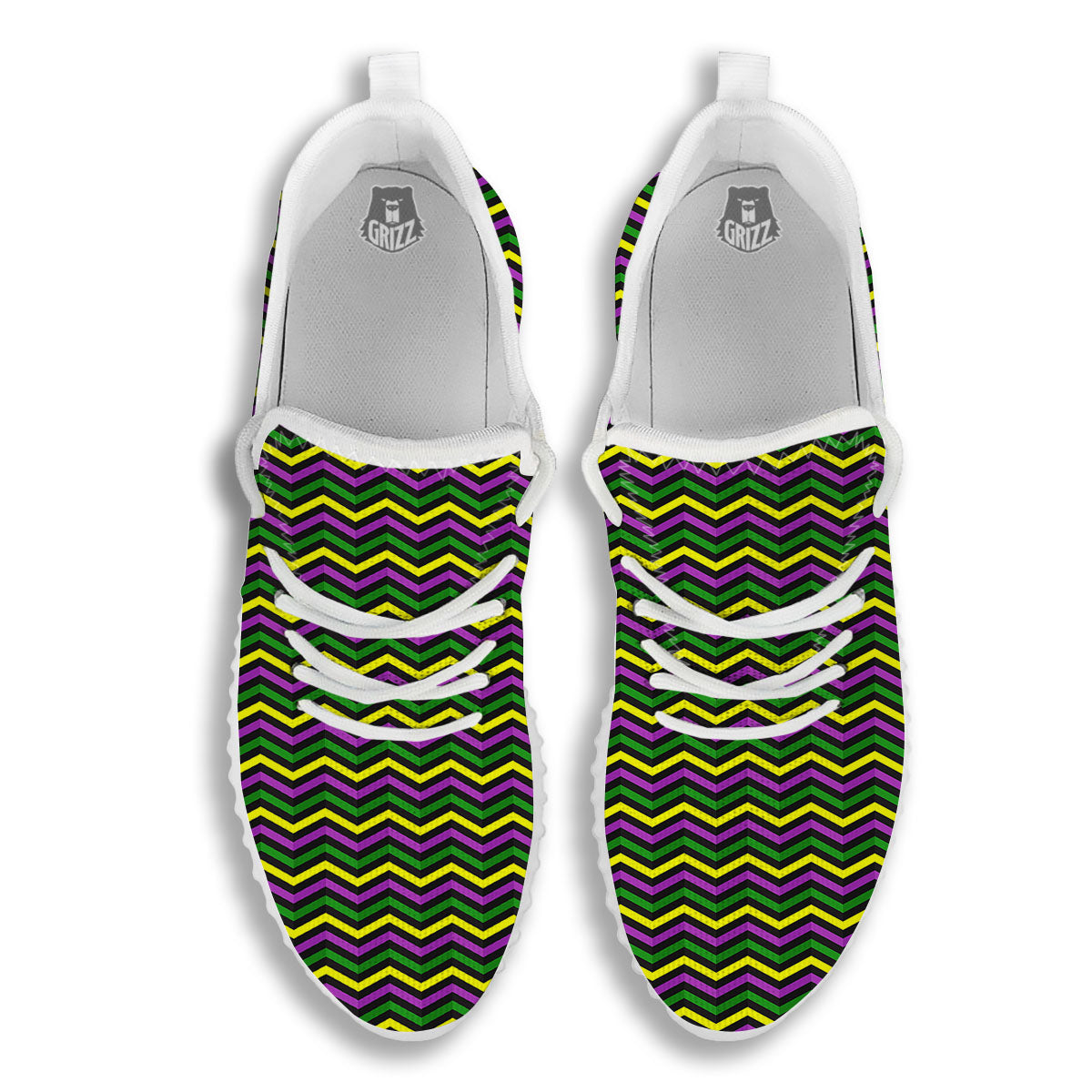 Zigzag Mardi Gras Print Pattern White Walking Shoes-grizzshop
