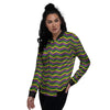 Zigzag Mardi Gras Print Pattern Women's Bomber Jacket-grizzshop