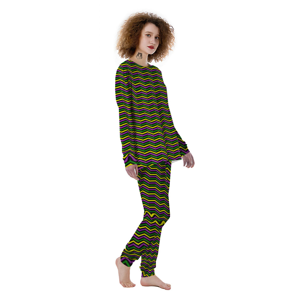 Zigzag Mardi Gras Print Pattern Women's Pajamas-grizzshop