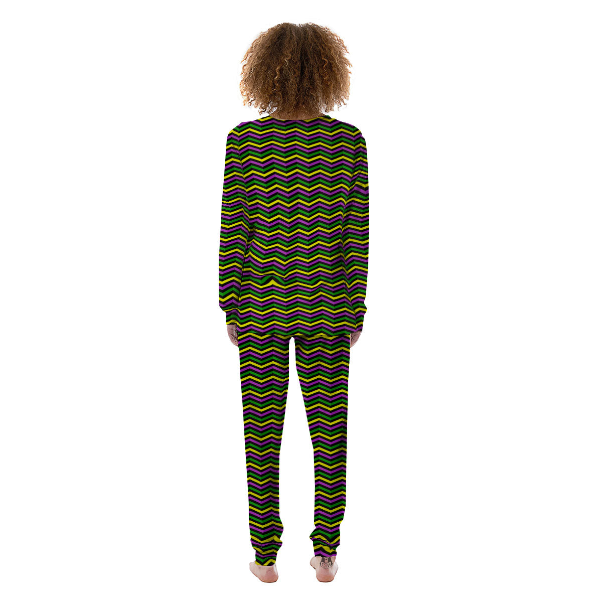 Zigzag Mardi Gras Print Pattern Women's Pajamas-grizzshop