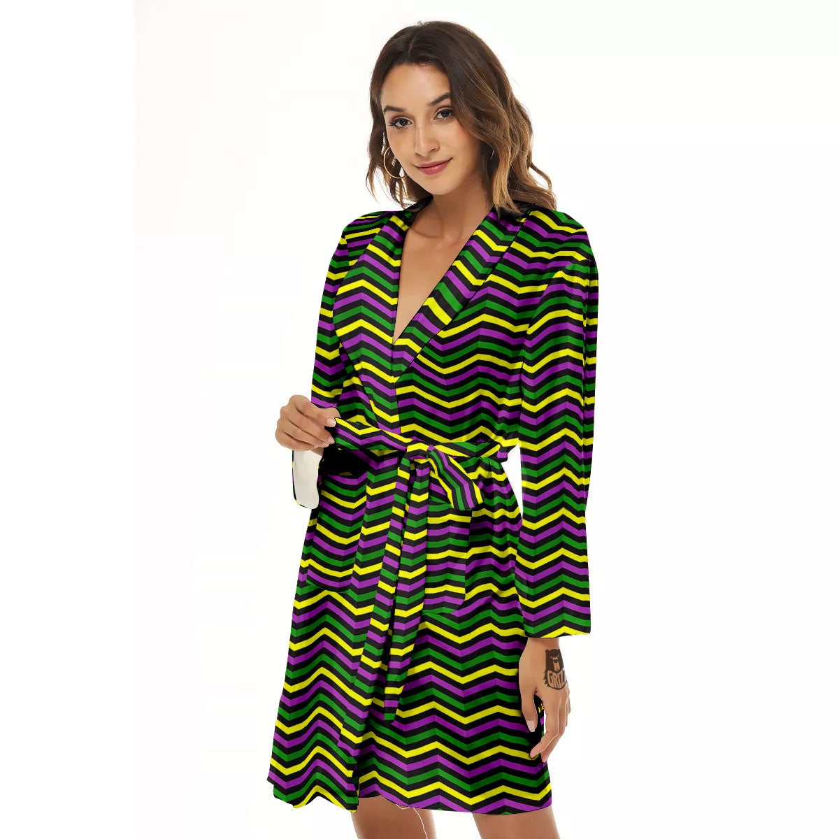 Zigzag Mardi Gras Print Pattern Women's Robe-grizzshop