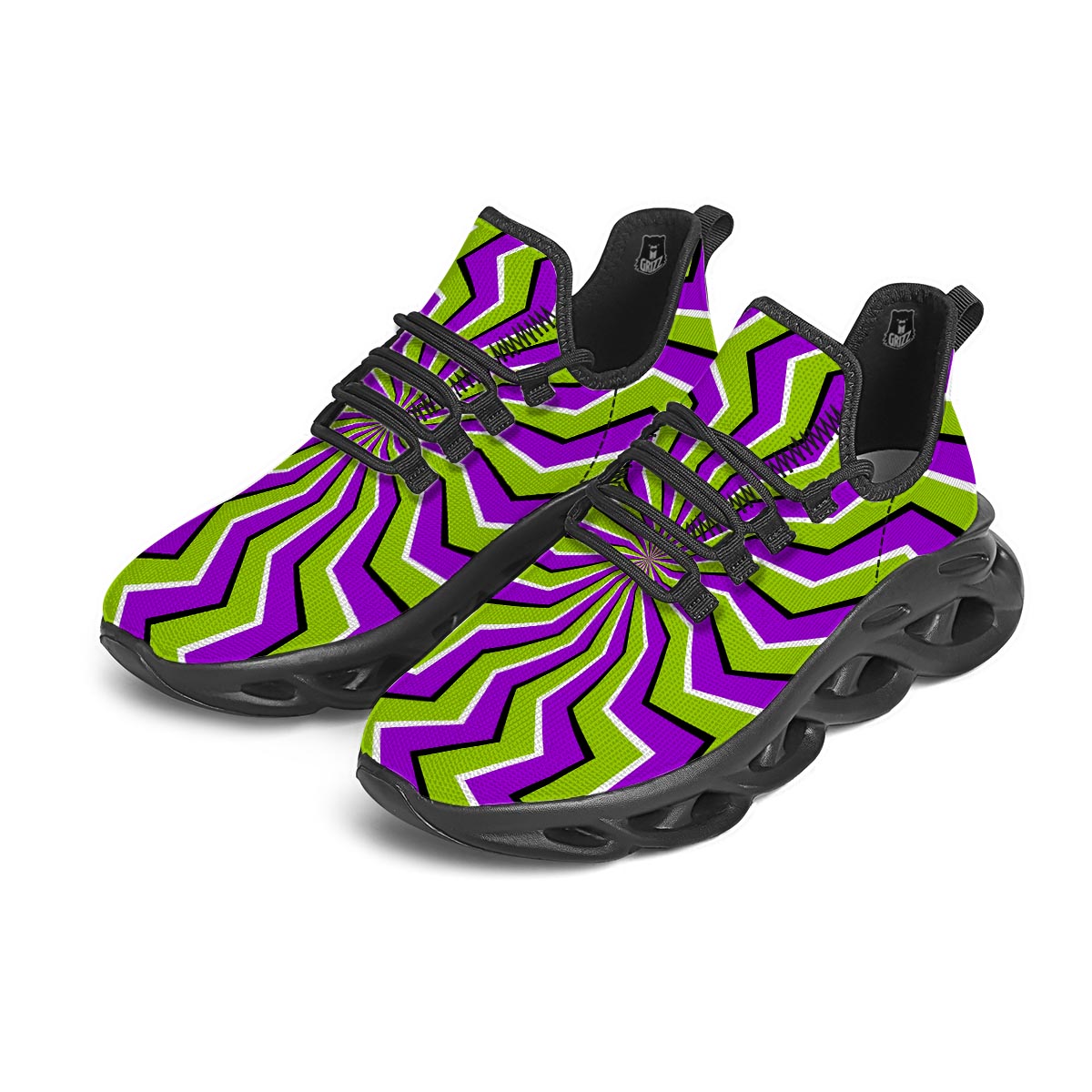 Zigzag Optical illusion Black Running Shoes-grizzshop