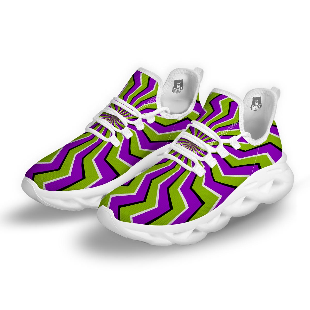 Zigzag Optical illusion White Running Shoes-grizzshop