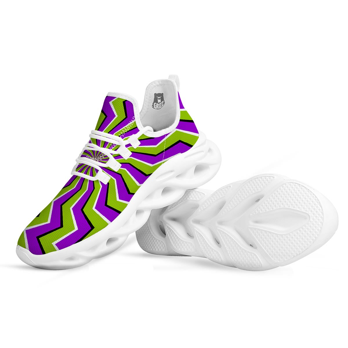 Zigzag Optical illusion White Running Shoes-grizzshop