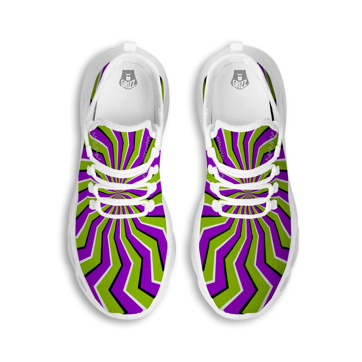 Zigzag Optical illusion White Running Shoes-grizzshop