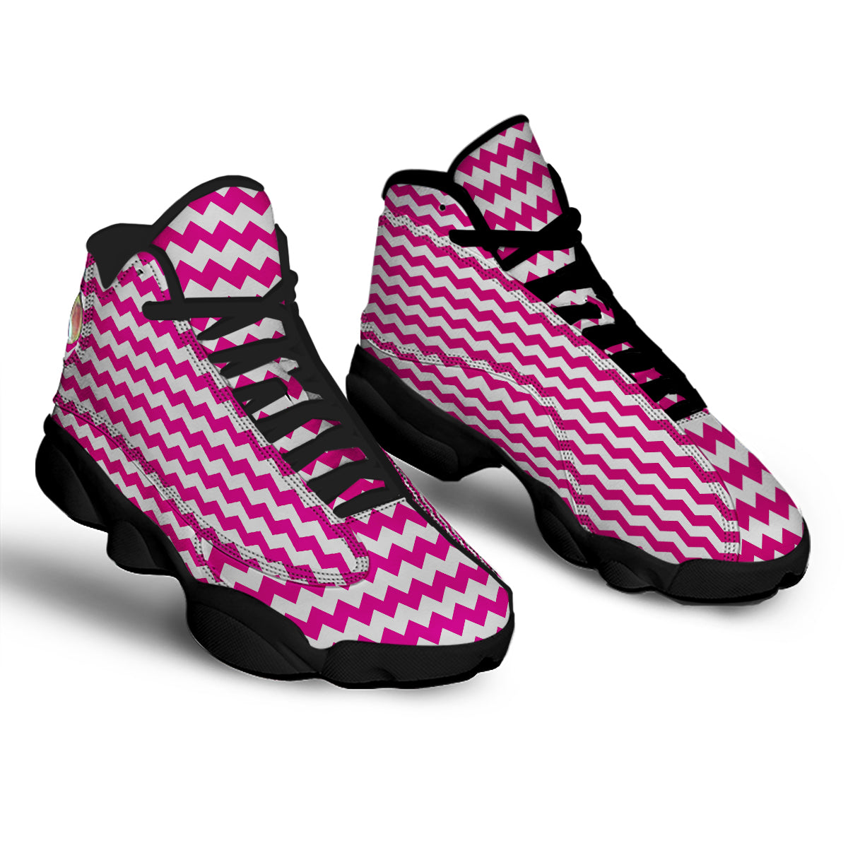 Zigzag Pink And White Print Pattern Black Basketball Shoes-grizzshop