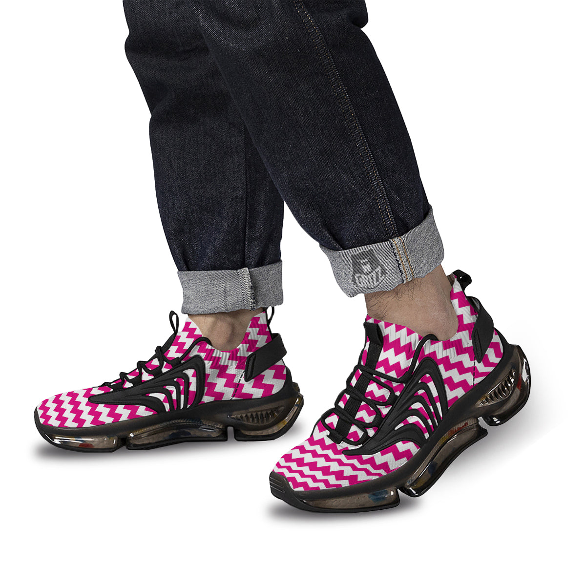 Zigzag Pink And White Print Pattern Black Gym Shoes-grizzshop