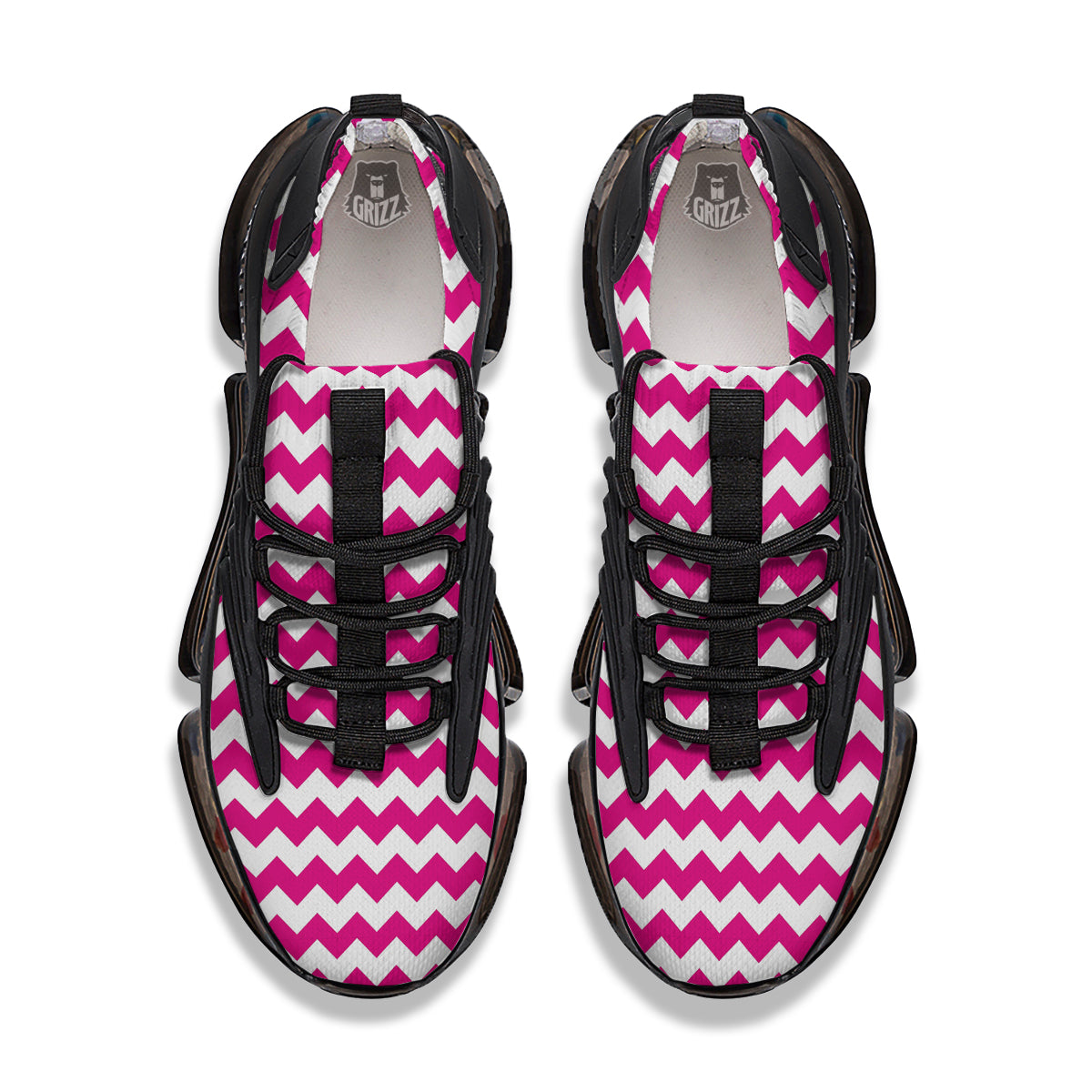 Zigzag Pink And White Print Pattern Black Gym Shoes-grizzshop
