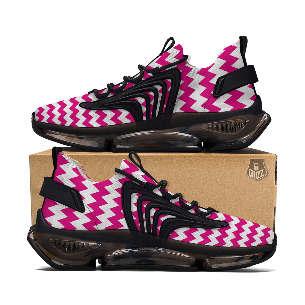 Zigzag Pink And White Print Pattern Black Gym Shoes-grizzshop