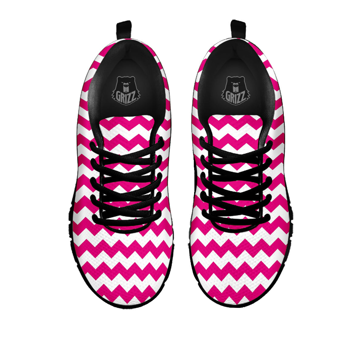 Zigzag Pink And White Print Pattern Black Sneaker-grizzshop