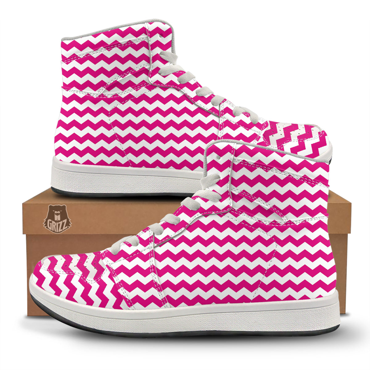 Zigzag Pink And White Print Pattern High Top Sneakers-grizzshop