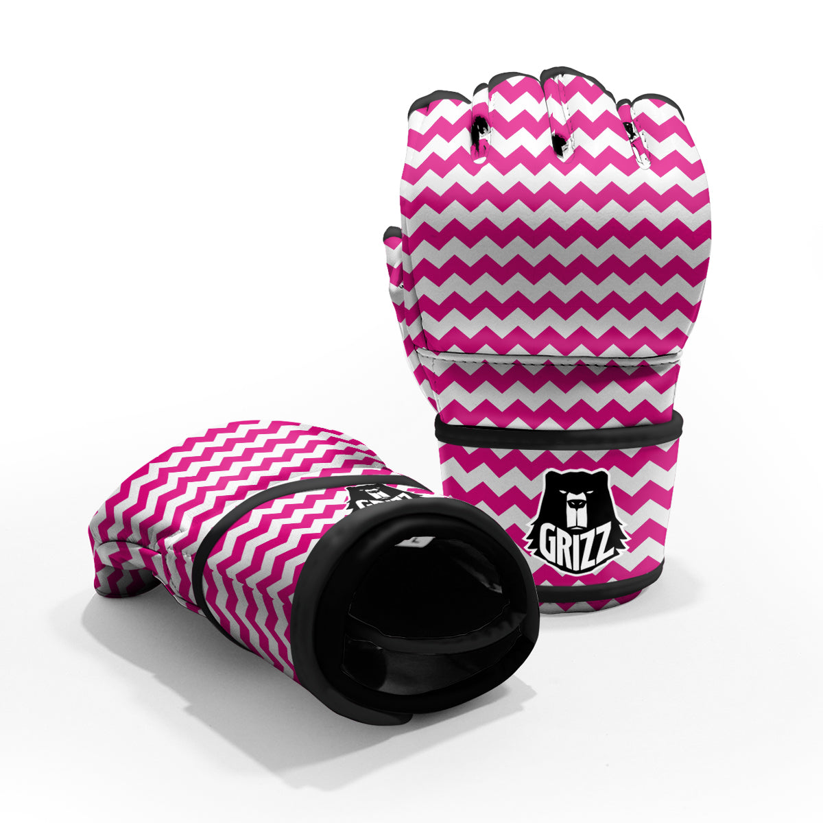 Zigzag Pink And White Print Pattern MMA Gloves-grizzshop