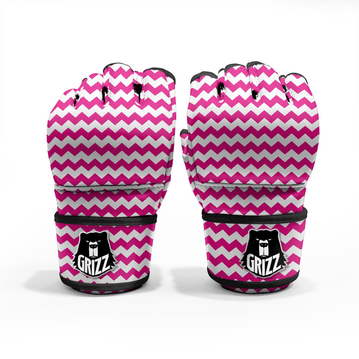 Zigzag Pink And White Print Pattern MMA Gloves-grizzshop
