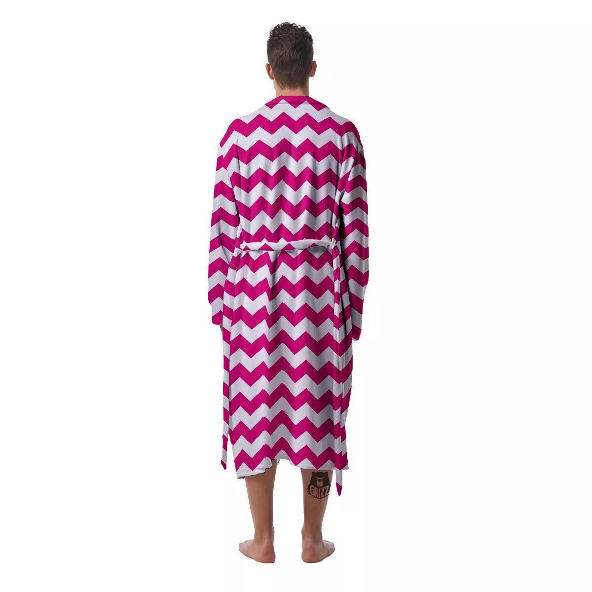 Zigzag Pink And White Print Pattern Men's Robe-grizzshop