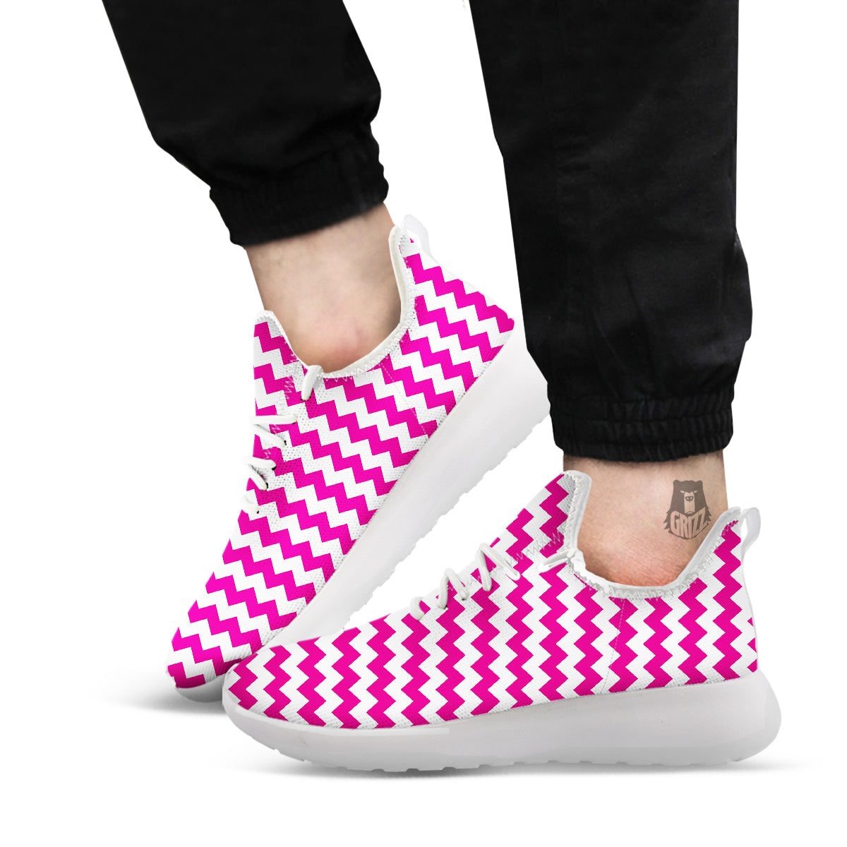 Zigzag Pink And White Print Pattern White Athletic Shoes-grizzshop