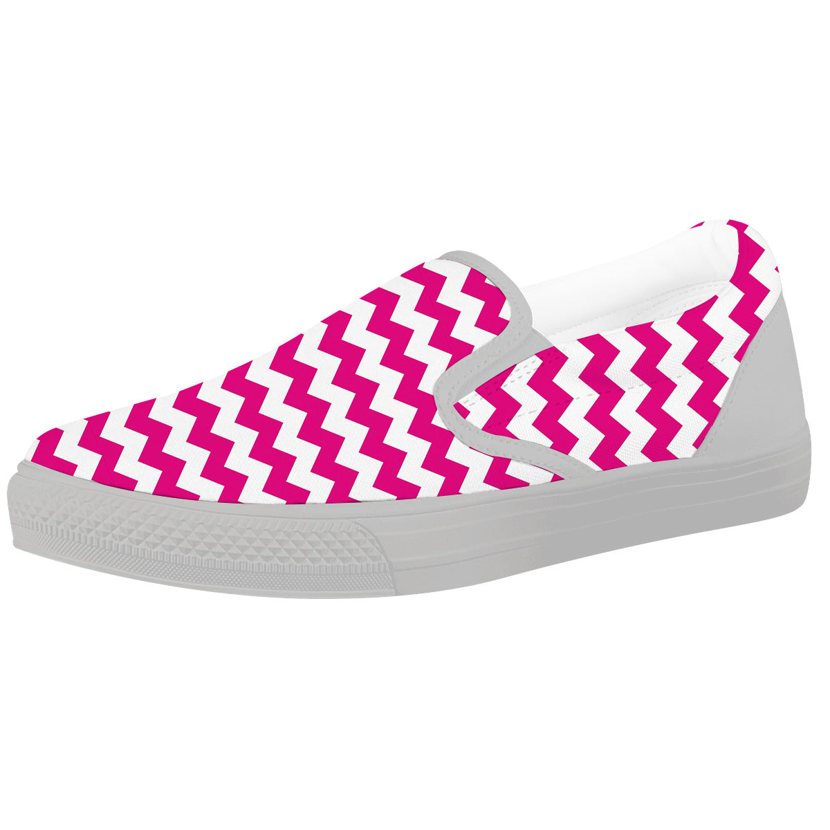 Zigzag Pink And White Print Pattern White Slip On Shoes-grizzshop