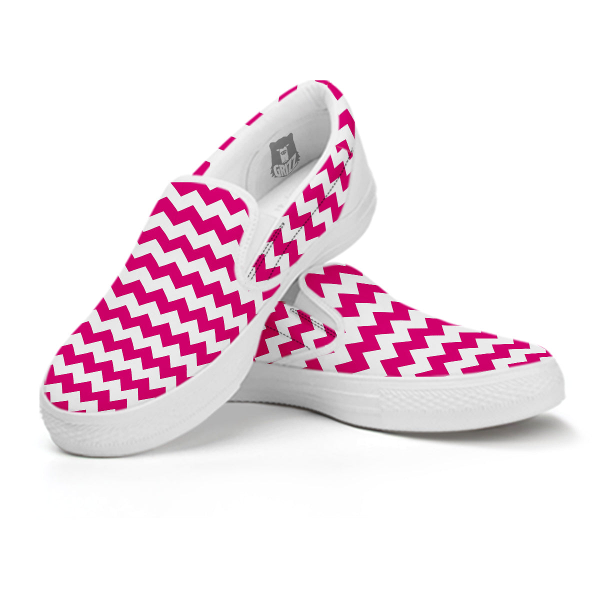 Zigzag Pink And White Print Pattern White Slip On Shoes-grizzshop