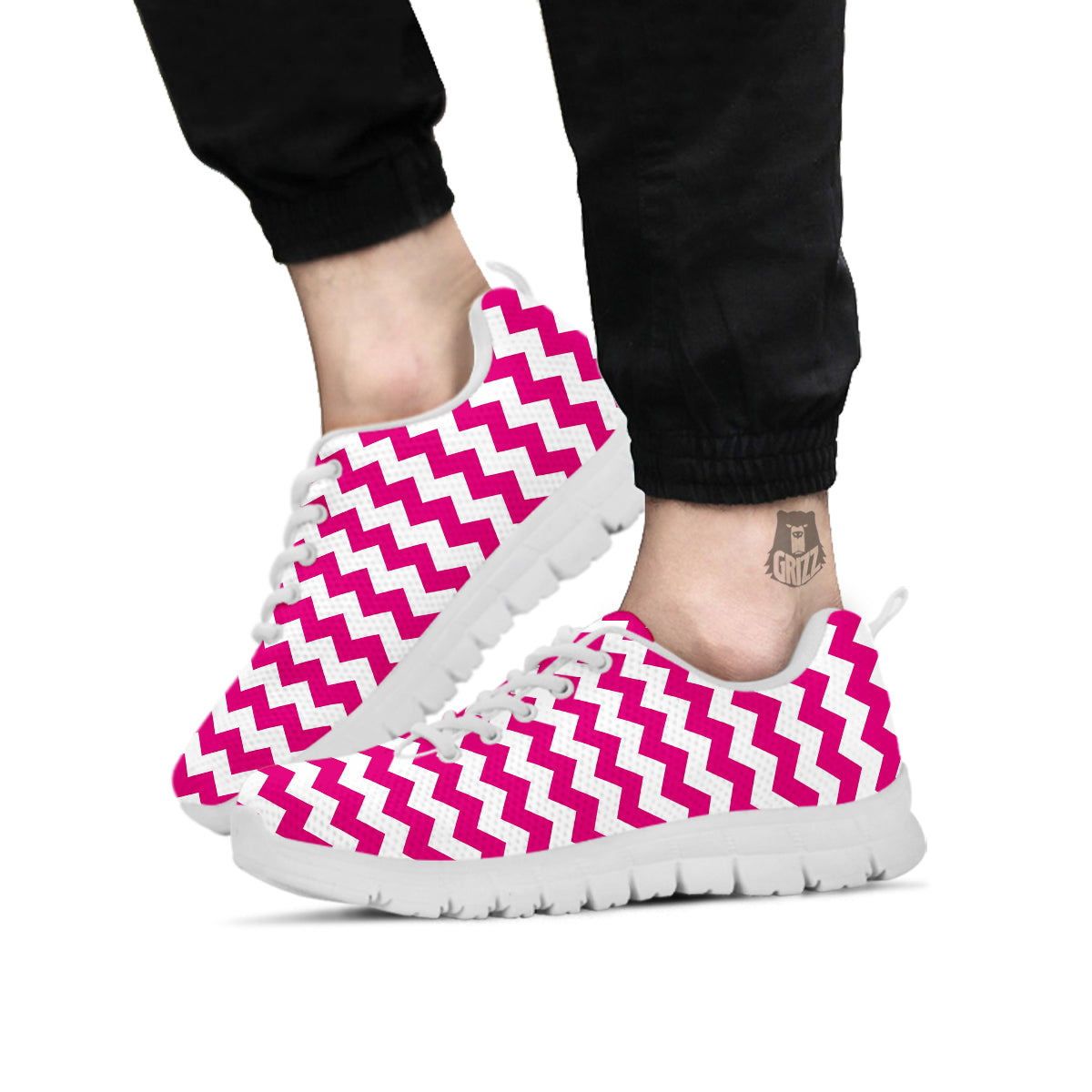 Zigzag Pink And White Print Pattern White Sneaker-grizzshop