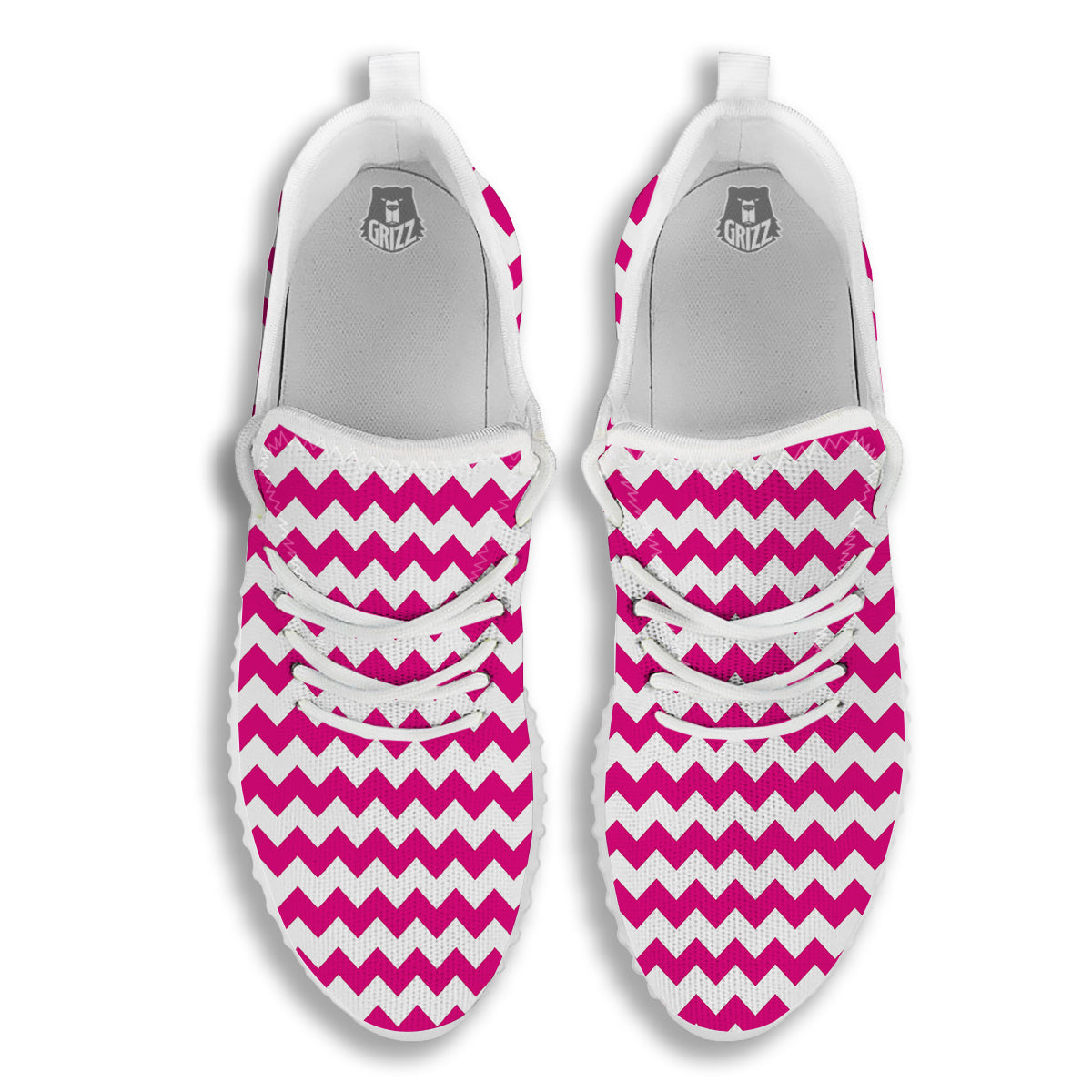 Zigzag Pink And White Print Pattern White Walking Shoes-grizzshop