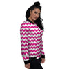 Zigzag Pink And White Print Pattern Women's Bomber Jacket-grizzshop