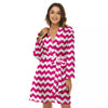 Zigzag Pink And White Print Pattern Women's Robe-grizzshop