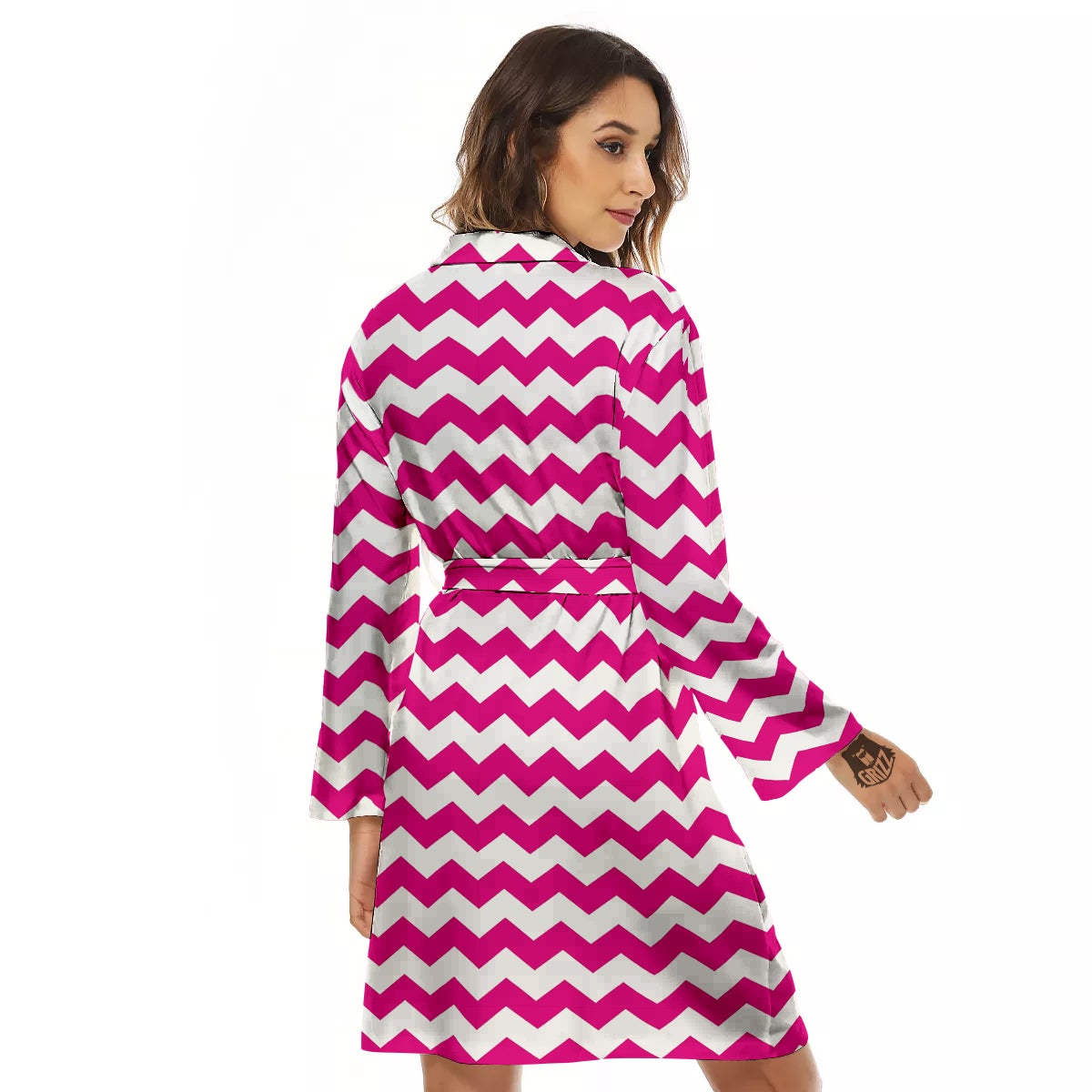 Zigzag Pink And White Print Pattern Women's Robe-grizzshop