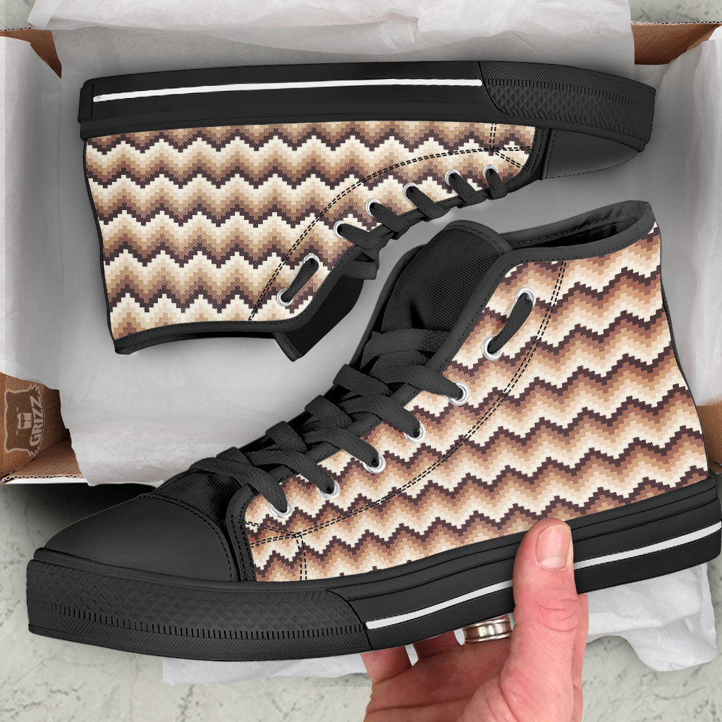 Zigzag Pixel Print Pattern Black High Top Shoes-grizzshop