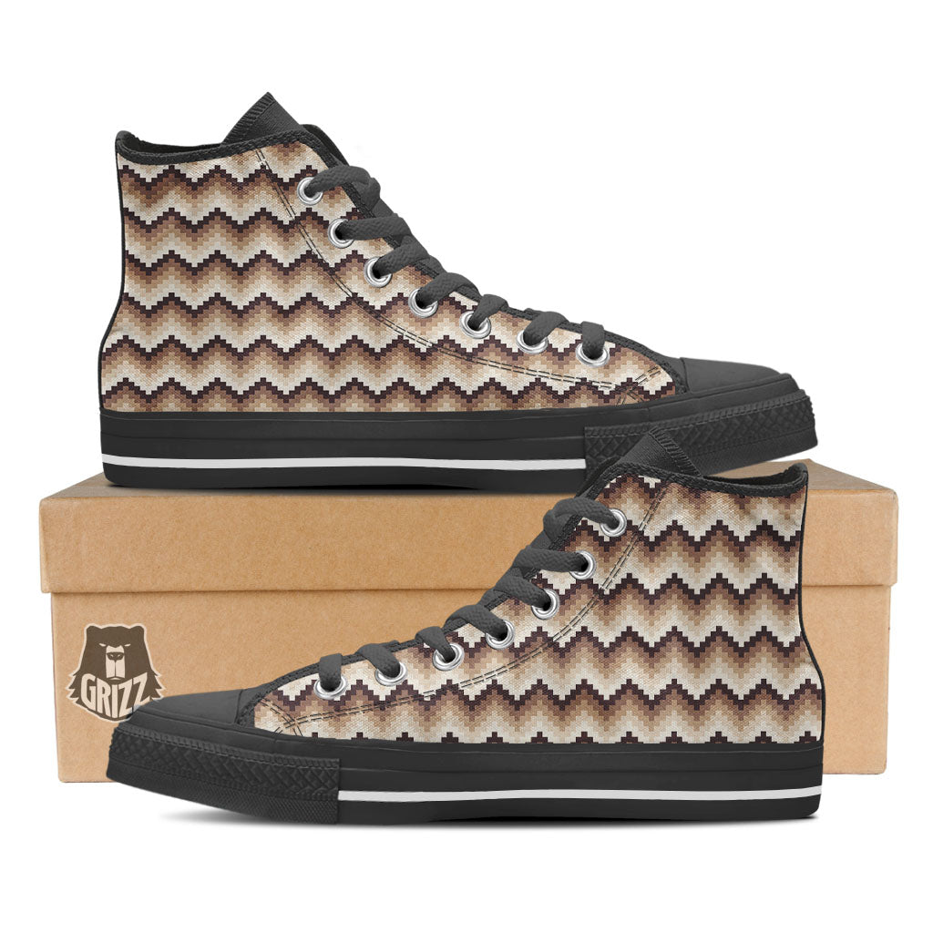 Zigzag Pixel Print Pattern Black High Top Shoes-grizzshop