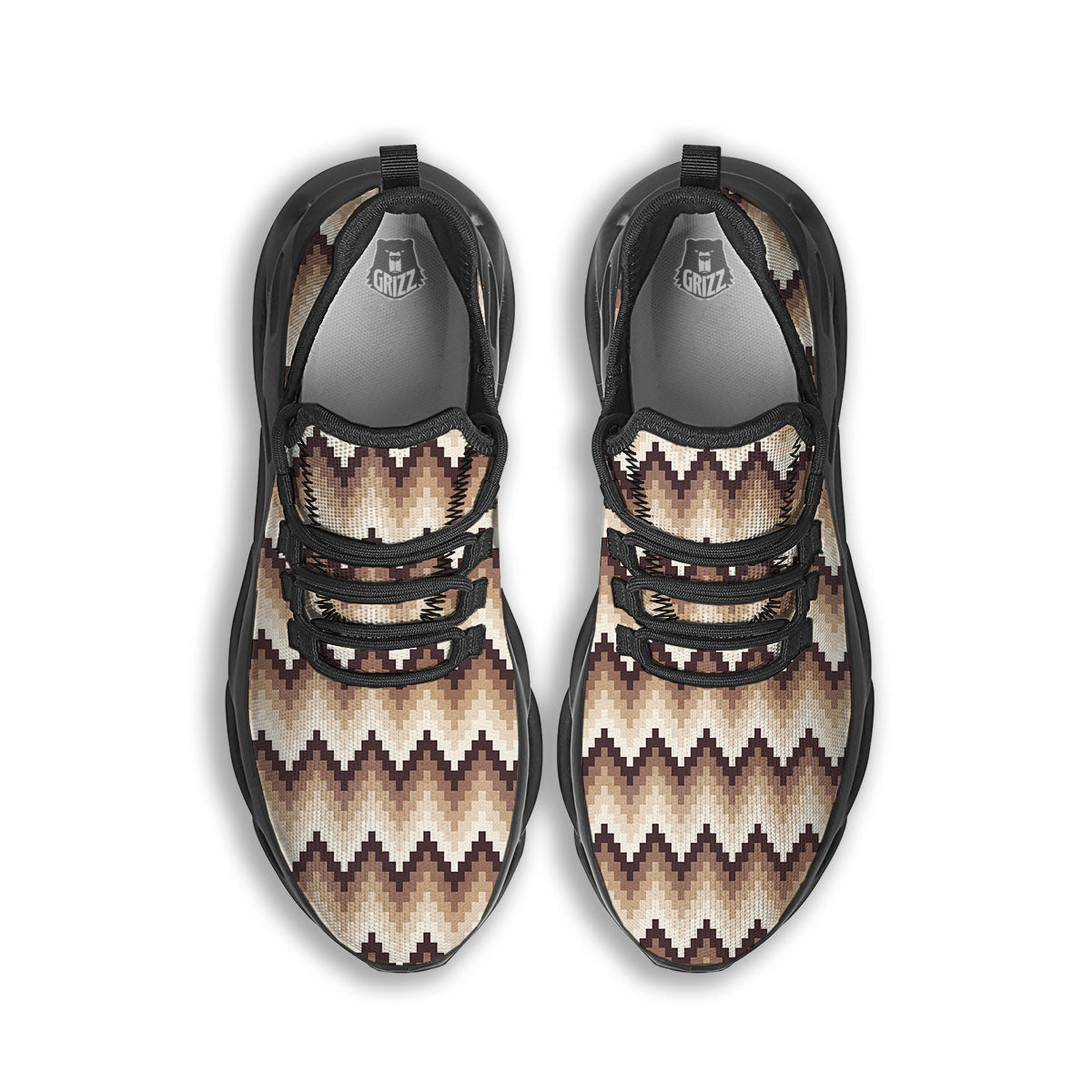 Zigzag Pixel Print Pattern Black Running Shoes-grizzshop