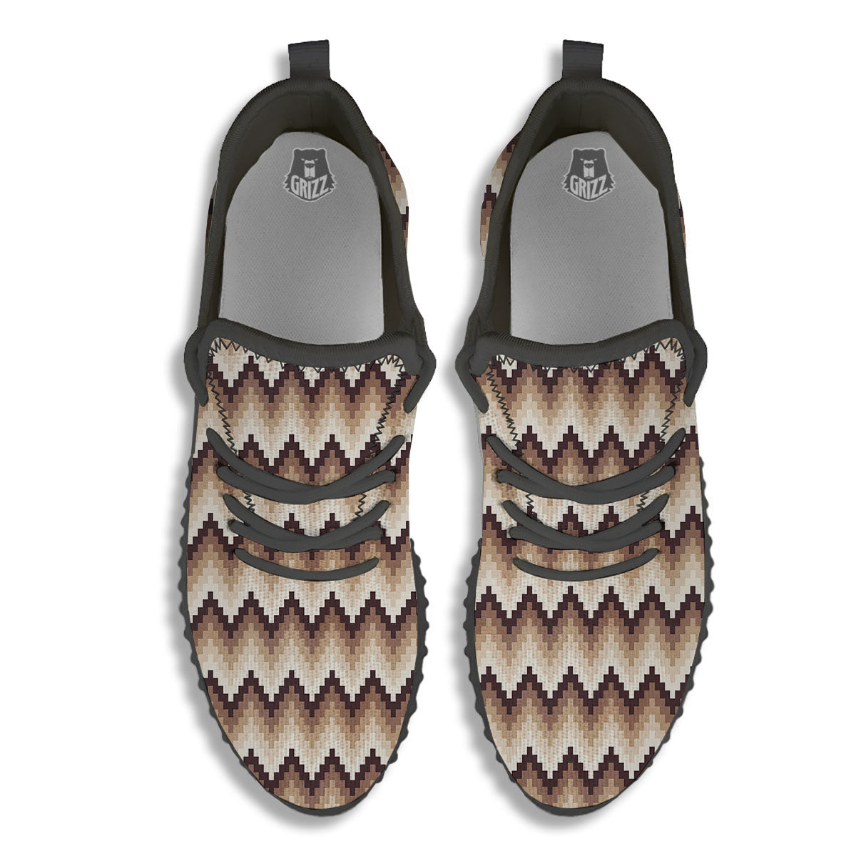 Zigzag Pixel Print Pattern Black Walking Shoes-grizzshop