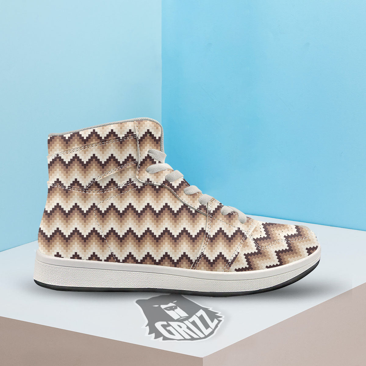 Zigzag Pixel Print Pattern High Top Sneakers-grizzshop
