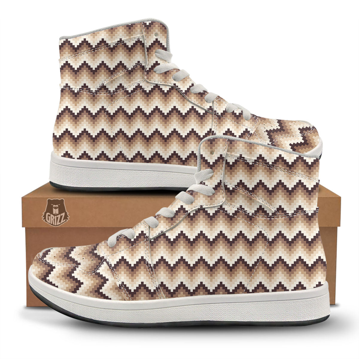 Zigzag Pixel Print Pattern High Top Sneakers-grizzshop