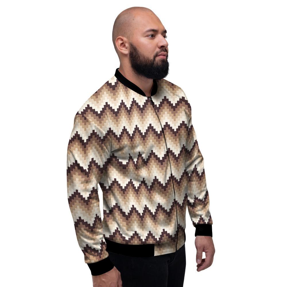 Zigzag Pixel Print Pattern Men's Bomber Jacket-grizzshop