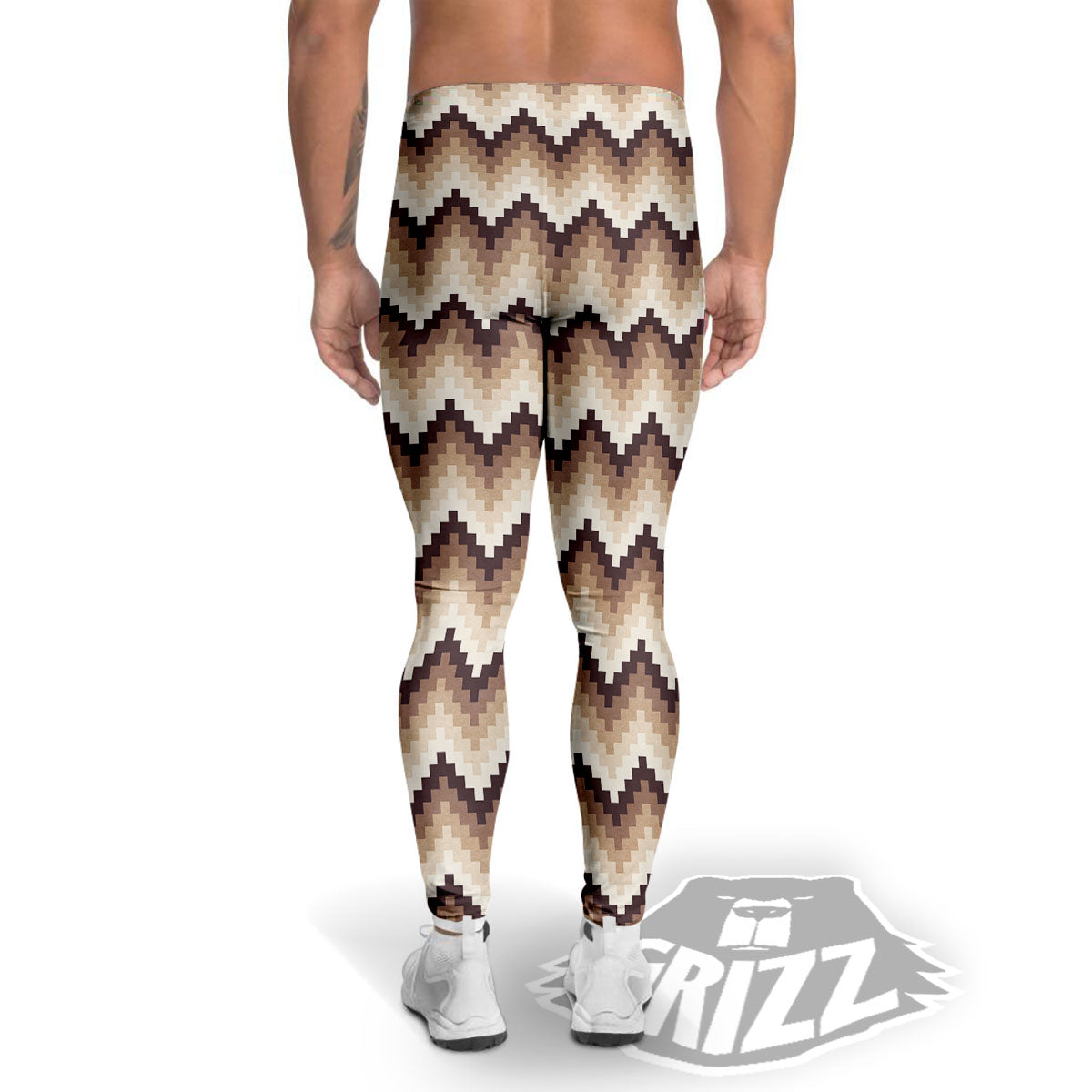 Zigzag Pixel Print Pattern Men's Leggings-grizzshop