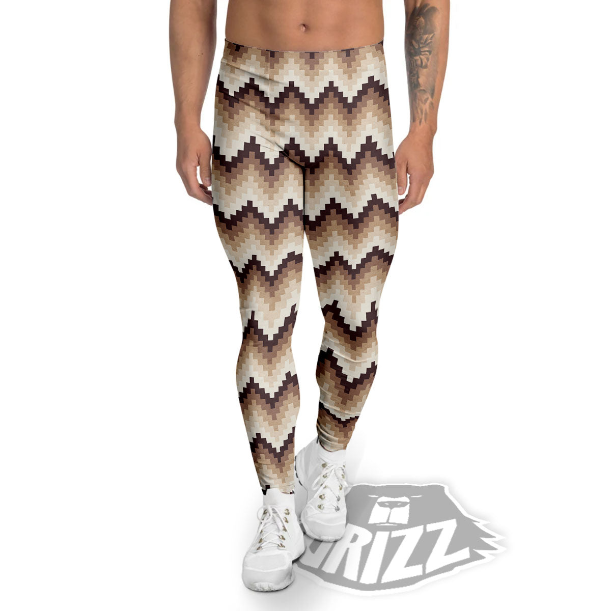 Zigzag Pixel Print Pattern Men's Leggings-grizzshop