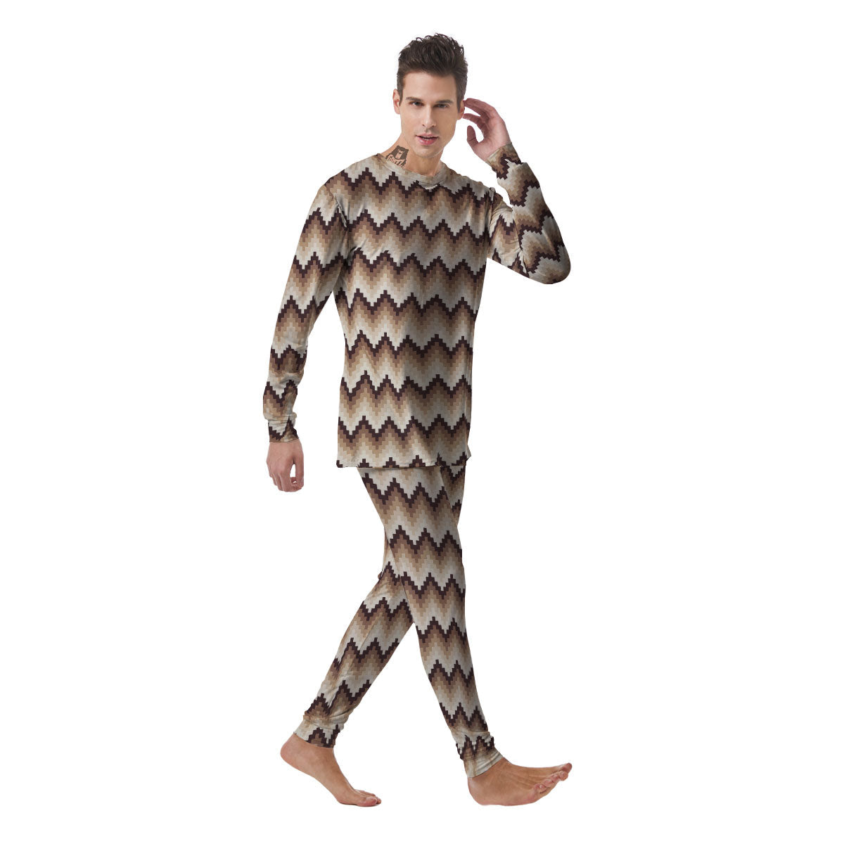 Zigzag Pixel Print Pattern Men's Pajamas-grizzshop