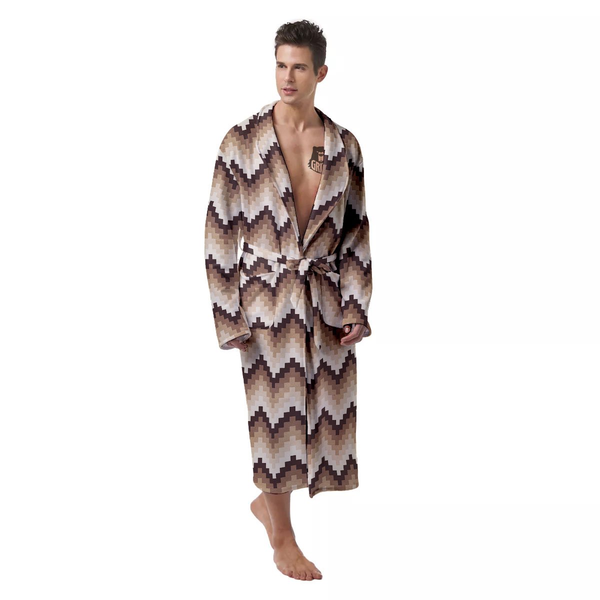 Zigzag Pixel Print Pattern Men's Robe-grizzshop