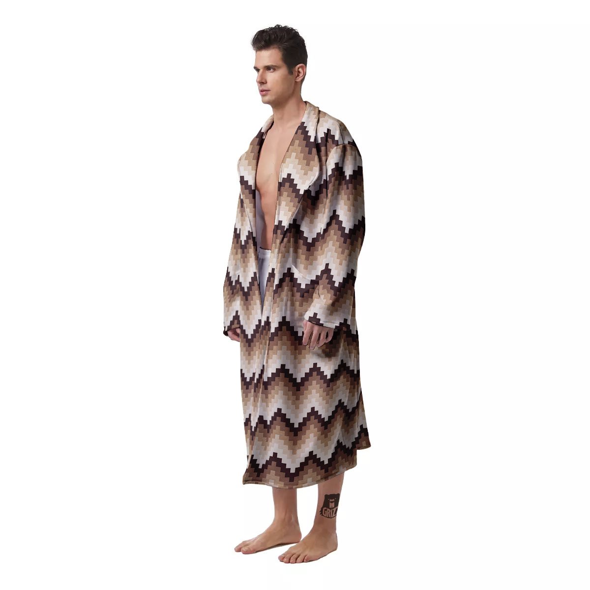 Zigzag Pixel Print Pattern Men's Robe-grizzshop