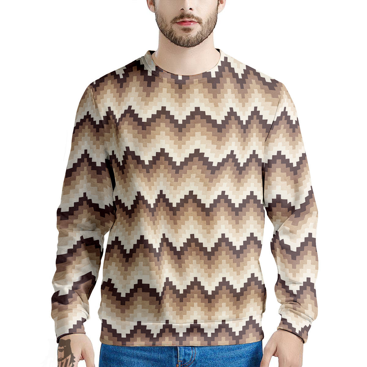 Zigzag Pixel Print Pattern Men's Sweatshirt-grizzshop