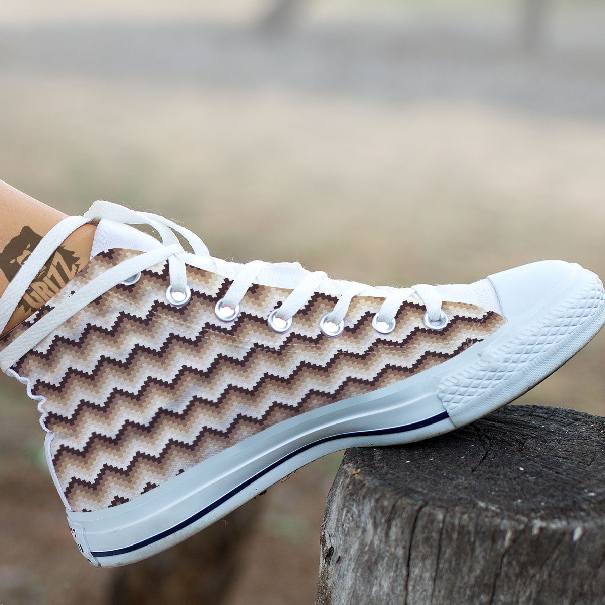 Zigzag Pixel Print Pattern White High Top Shoes-grizzshop