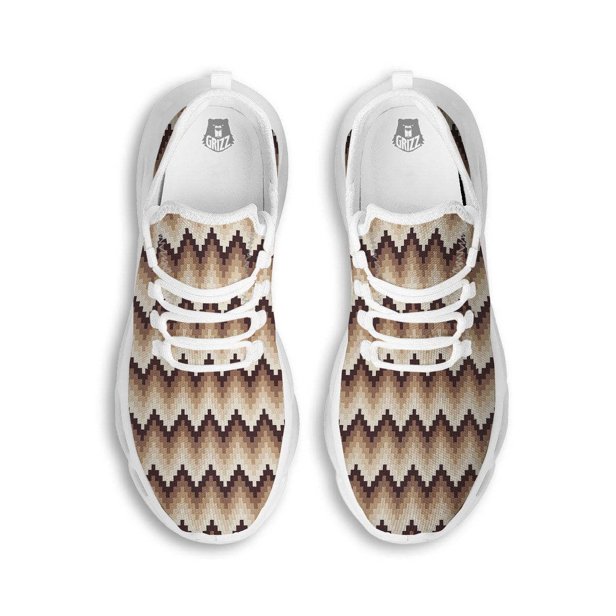 Zigzag Pixel Print Pattern White Running Shoes-grizzshop